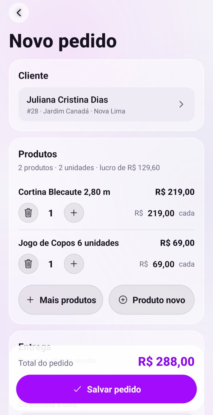 Cadastro de pedido direto do celular