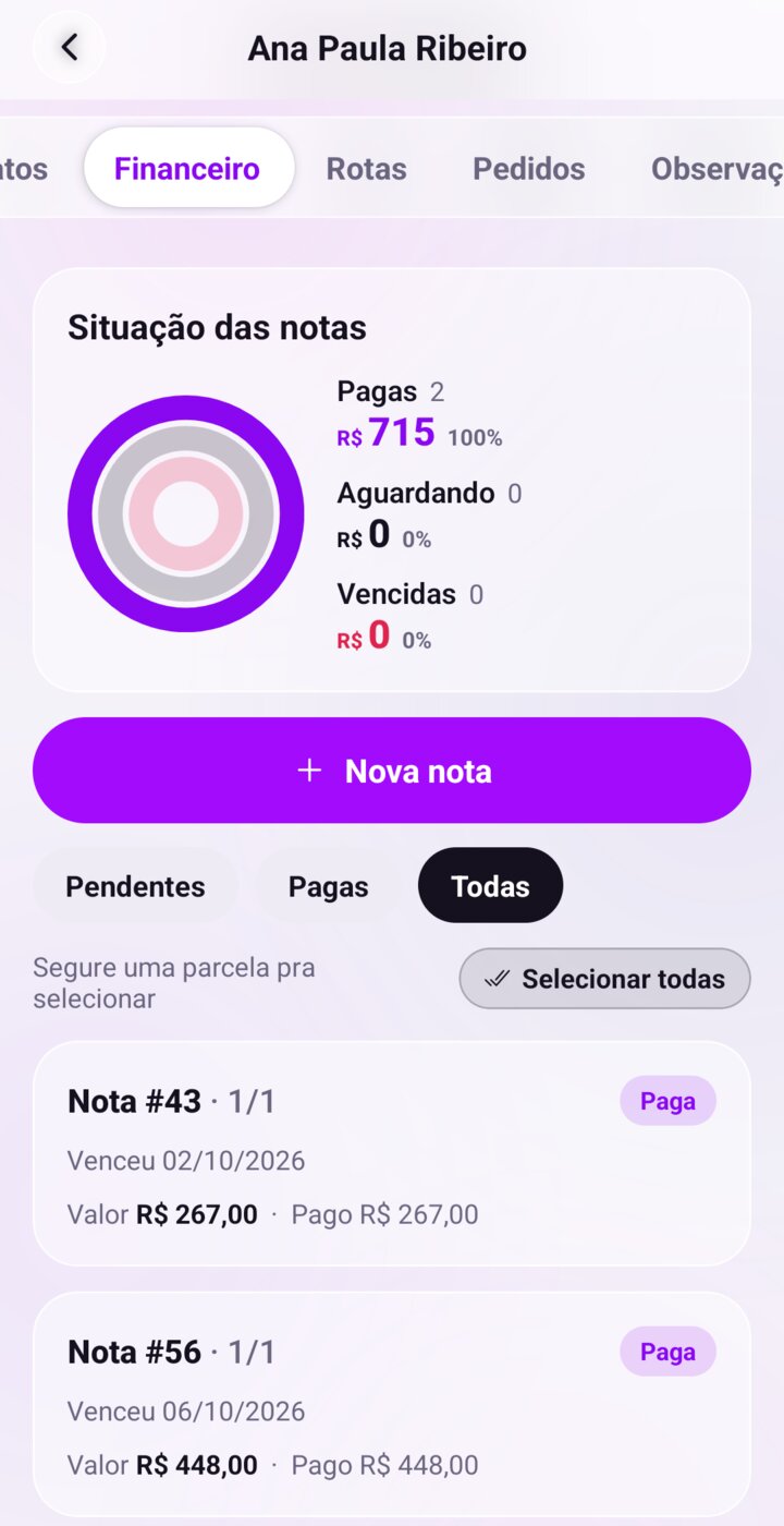 Histórico de notas de cada cliente