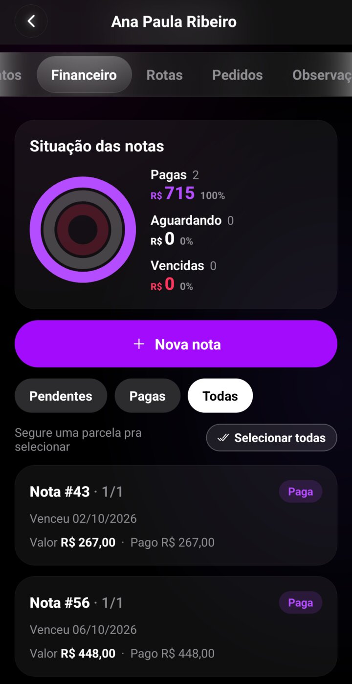 Histórico de notas de cada cliente