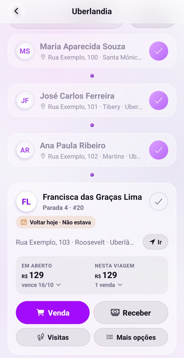 Clientes da viagem do dia