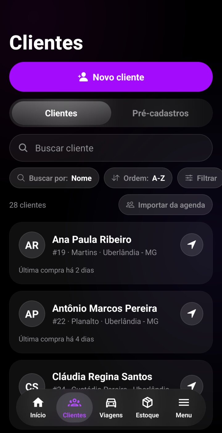 Lista de clientes cadastrados no app