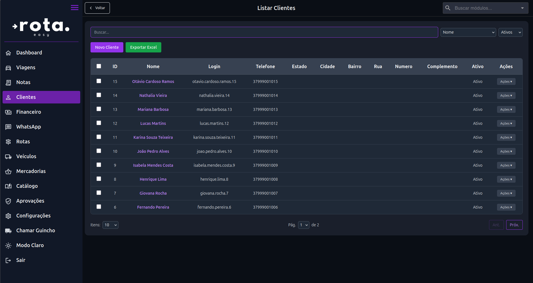 Gestão de clientes e carteira